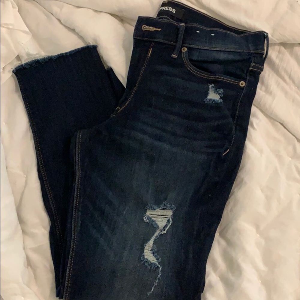 Express size 10R distressed, dark wash jeans